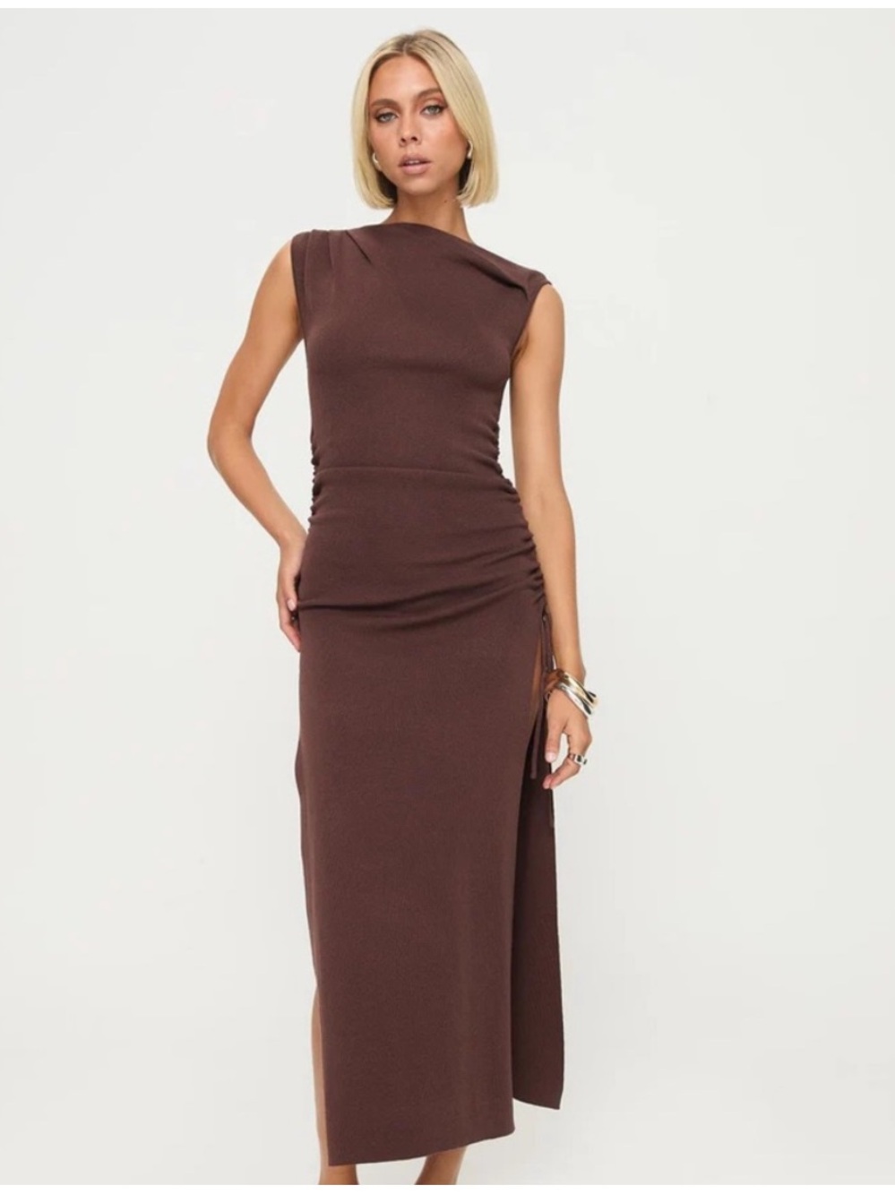 New LIONESS Original Sin Midi Dress in Chocolate